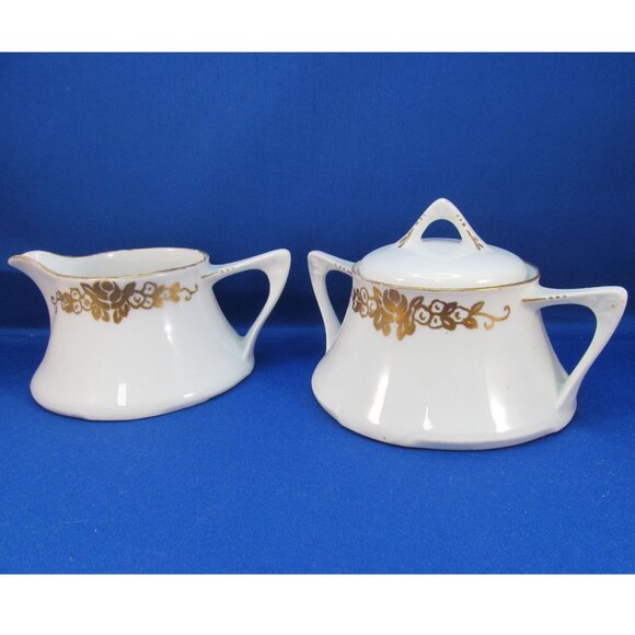 Vintage 1940s Porcelain Creamer and Sugar Bowl Set Signed Z.S.C Bavaria - Picture 1 of 13